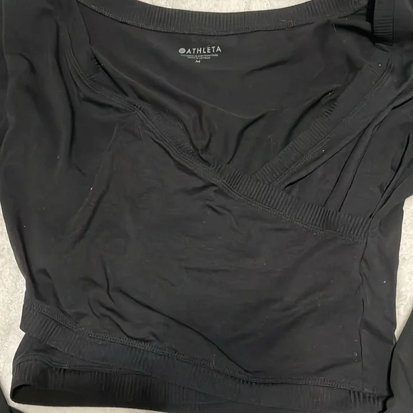 Athleta Crop V-Neck Faux Wrap Black Long Sleeve Women's Top Size Medium - Picture 4 of 7